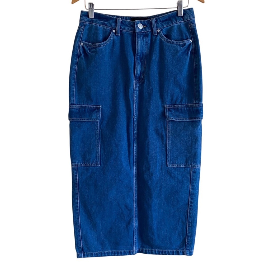 Refuge Denim Cargo Midi Pensil Skirt Woman Medium Blue Streetwear Preppy Cosatal